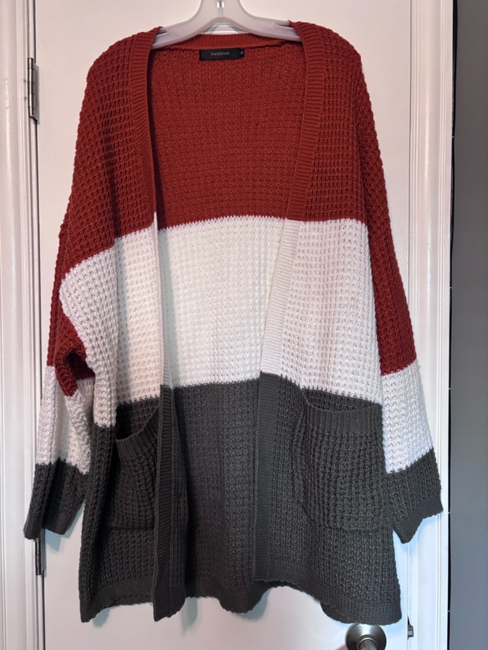 Chunky Colorblock Cardigan Oversized Cozy Knit Pockets Boho Size XL